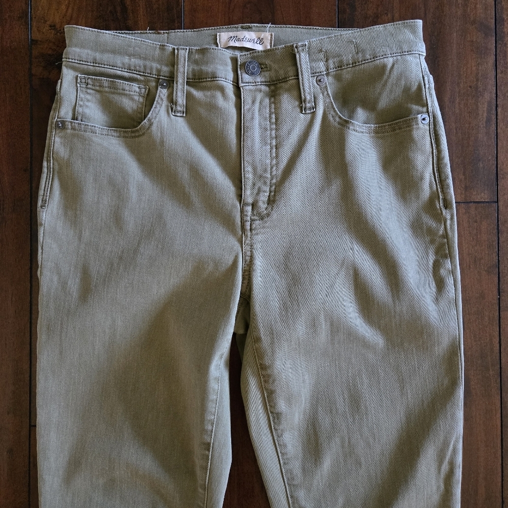 Madewell 9" High Rise Skinny Jeans Women's Olive Green Raw Hem Stretch Size 28 - Picture 5 of 13